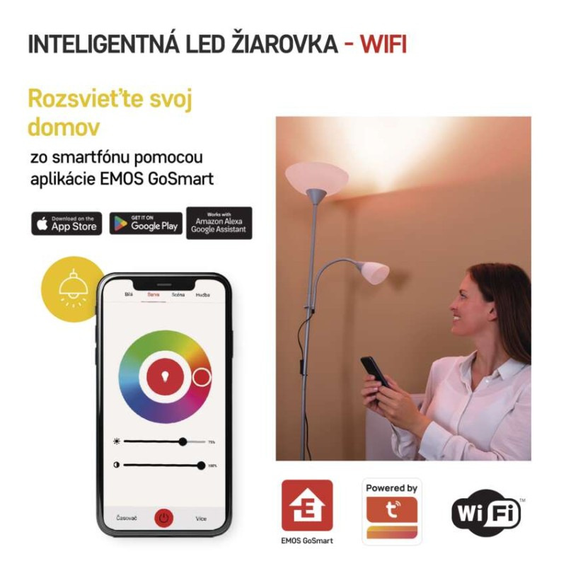 LED žiarovka GoSmart A60 / E27 / 11 W (75 W) / 1 050 lm / RGB / stmievateľná / WiFi 3