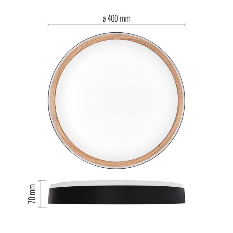 LED nástenné svietidlo ILVI, kruhové 30 W, stmievanie + CCT, čierna + drevo 2