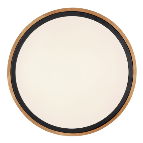 Stropné svietidlo, kov čierny, drevo hnedé, akryl biely, ø: 307mm, V:90mm, vrátane LED 12W 230V, 120 3