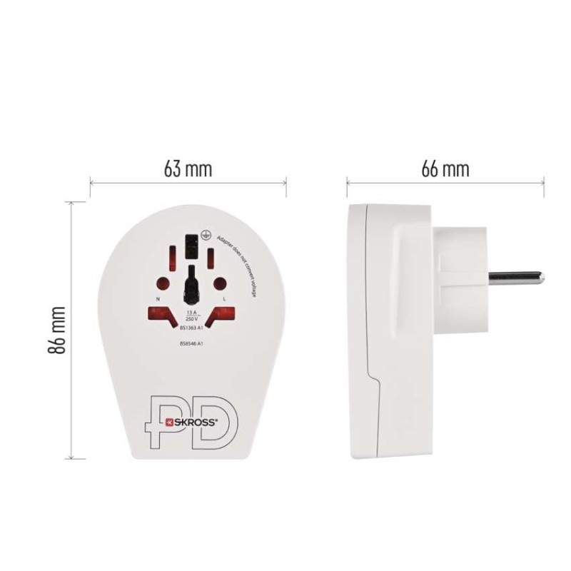 Cestovný univerzálny adaptér pre cudzincov do strednej Európy, 1×USB-C, 1×USB-A 10