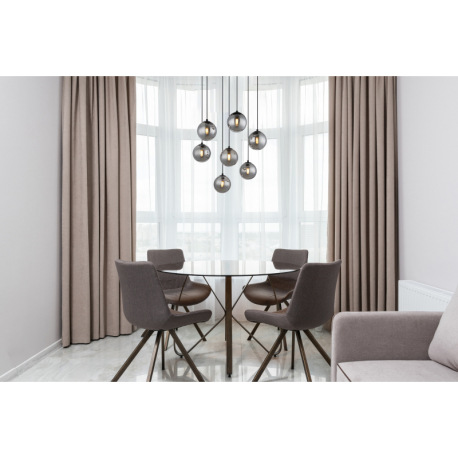 Závesné svietidlo, kov čierny, sklenené gule dymovej farby, kábel PVC čierny, výškovo nastaviteľné, 5