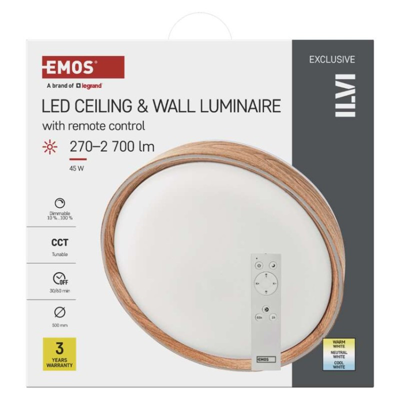 LED nástenné svietidlo ILVI, kruhové 45 W, stmievanie + CCT, drevo 11