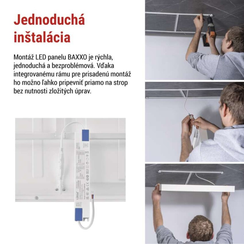 LED panel BAXXO 60×60, štvorcový prisadený biely, 36W neutr. biela 5