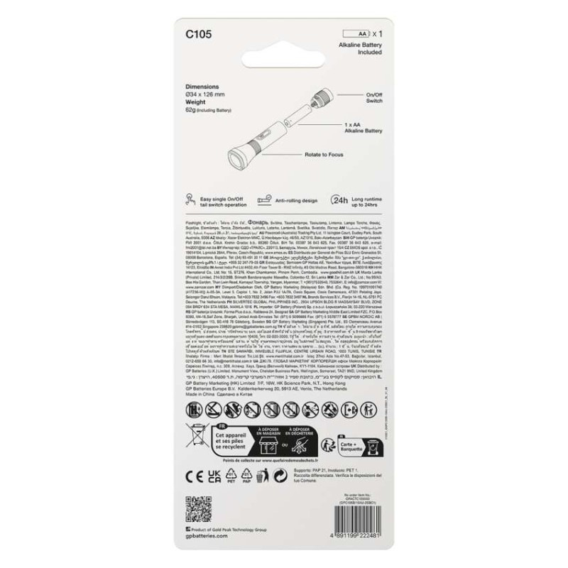 LED ručné svietidlo GP C105, 50 lm, 1× AA 9