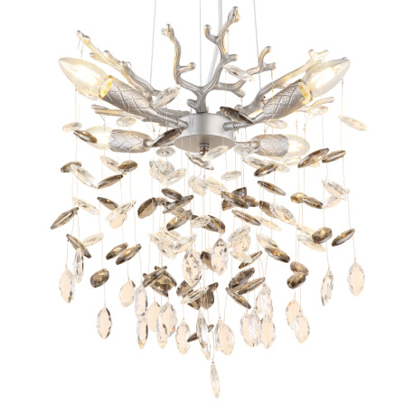 Závesné svietidlo, kov strieborný matný, sklenené krištále dymové, číre, výškovo nastaviteľné, flexo 4