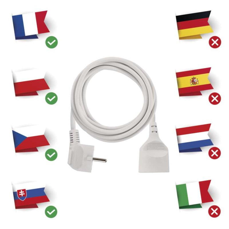 Predlžovací kábel 2 m / 1 zásuvka / biely / PVC / 1 mm2 2