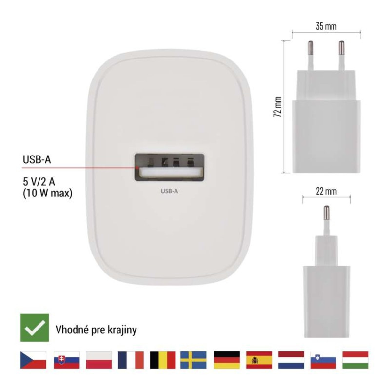 Univerzálny USB adaptér BASIC do siete 10 W max. 2
