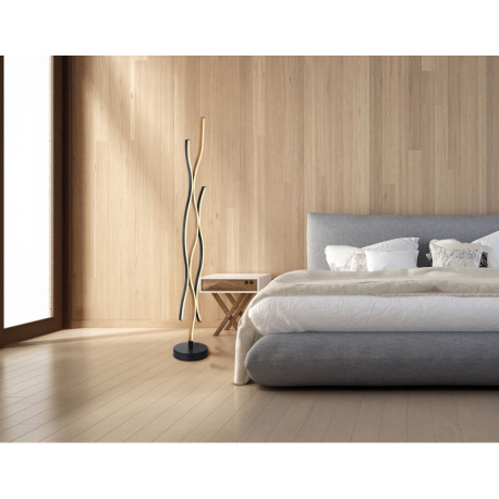 Stojacia lampa kov čierny matný, plast biely, hliník čierny matný, hliník imitácia dreva, kábel PVC 10