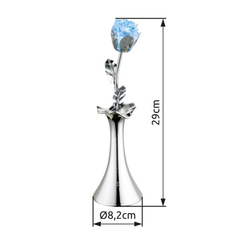 Stolová lampa, chróm, akryl, váza s ružičkou, vypínač, zmena farby svetla, bez batérií 3xAAA 1.5V, Ø 12
