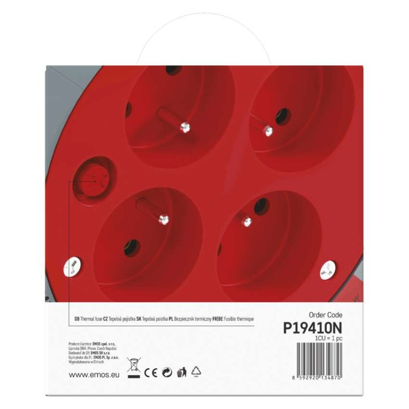 Predlžovací kábel na bubne 10 m / 4 zásuvky / červený / PVC / 230 V / 1 mm2 6