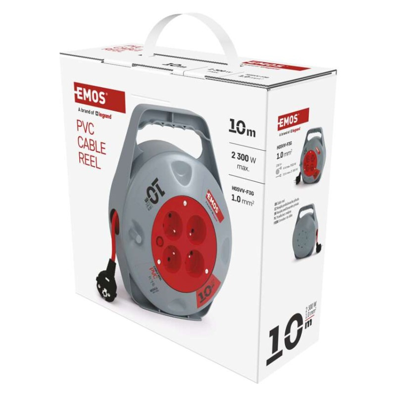 Predlžovací kábel na bubne 10 m / 4 zásuvky / červený / PVC / 230 V / 1 mm2 2