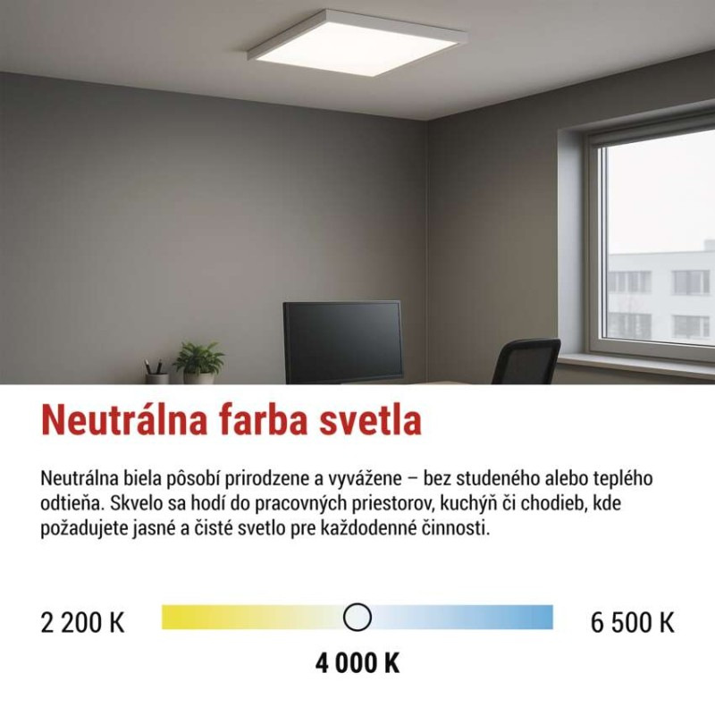 LED panel BAXXO 60×60, štvorcový prisadený biely, 36W neutr. biela 7