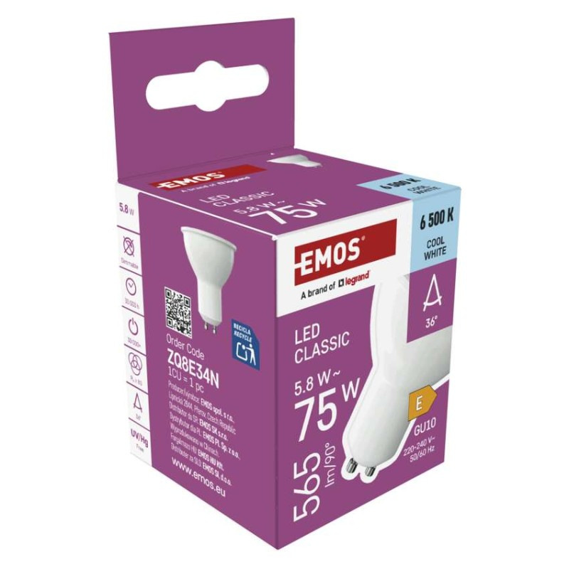 LED žiarovka Classic MR16 biela/ GU10 / 5,8 W (75 W) / 565 lm / Studená biela 8