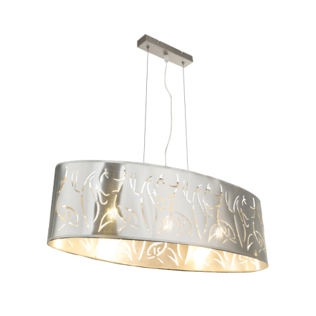 Závesné svietidlo, kov nikel matný, plast stieborný, tienidlo s dekoratívnym dierovaním, DxŠxV:650x2