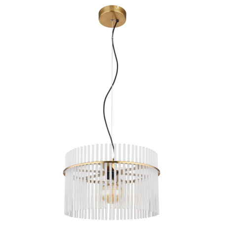 Závesné svietidlo, kov zlatej farby, sklenené tyče biele, priehľadné, kábel PVC čierny, možnosť skrá 12