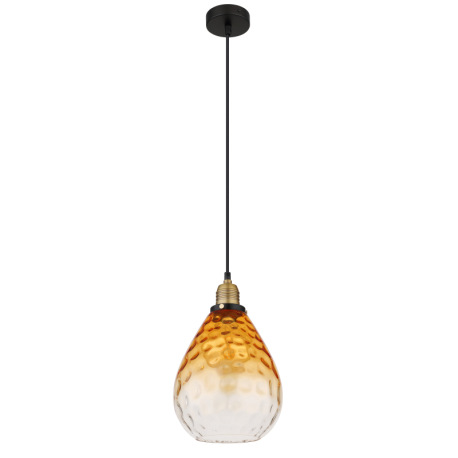 Závesné svietidlo, kov čierny, sklo jantárové, priehľadné, kov mosadzný matný, kábel PVC čierny, mož 9