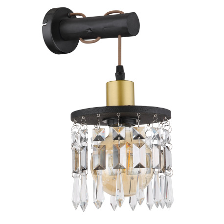 Nástenné svietidlo, mosadz, drevo čierne, sklenené krištále, textilný kábel hnedý, svieti smerom dol 10