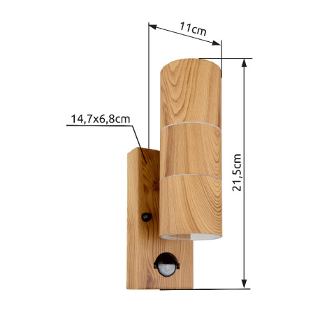 Vonkajšie svietidlo z nehrdzavejúcej ocele, imitácia dreva, sklo číre, vrátane senzora, IP44, ŠxV: 7 14