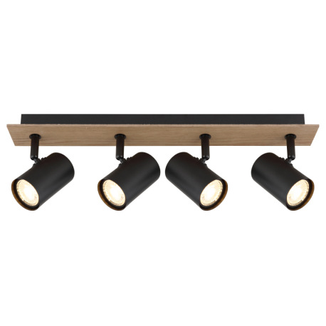 Stropné svietidlo, kov čierny matný, MDF imitácia dreva, DxŠxV: 500x60x151mm, bez žiaroviek 4xGU10, 3