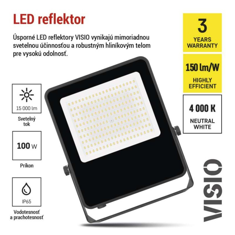 LED reflektor VISIO čierny, 100 W neutrálna biela 7