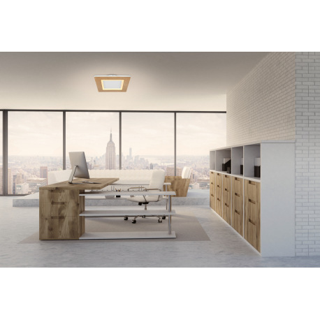 Stropné svietidlo kov biely, akryl imitácia dreva, akryl biely, DxŠxV: 300x300x50mm, vrátane LED 23, 1