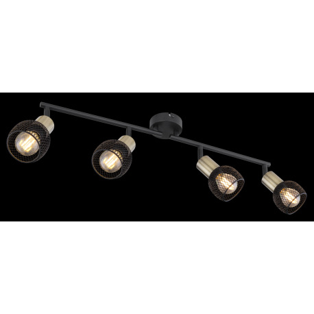 Stropné svietidlo, kov čierny, mosadz, tienidlo - kovová mriežka, nastaviteľné, DxŠ:810x110, bez žia 2