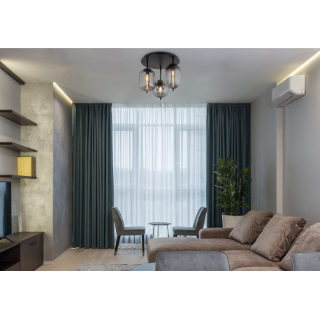 Stropné svietidlo, kov čierny, dymové sklo, ø: 460mm, V:360mm, bez žiaroviek 3x E14, max. 40W 230V 5