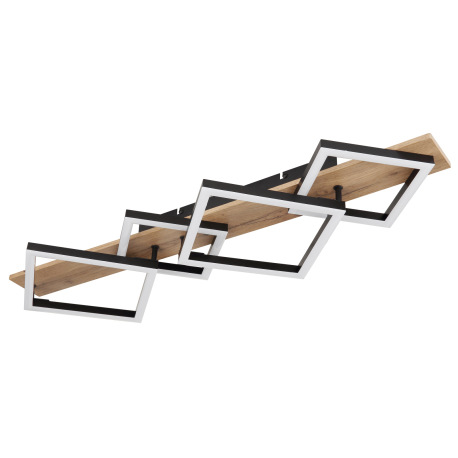 Stropné svietidlo, kov čierny matný, MDF so vzhľadom dreva, plast čierny matný, plast biely, DxŠxV: 10