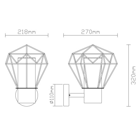 Vonkajšie svietidlo, nehrdzavejúca oceľ čierna, kov čierny, plast priehľadný, IP44, ŠxV: 225x310, H: 12