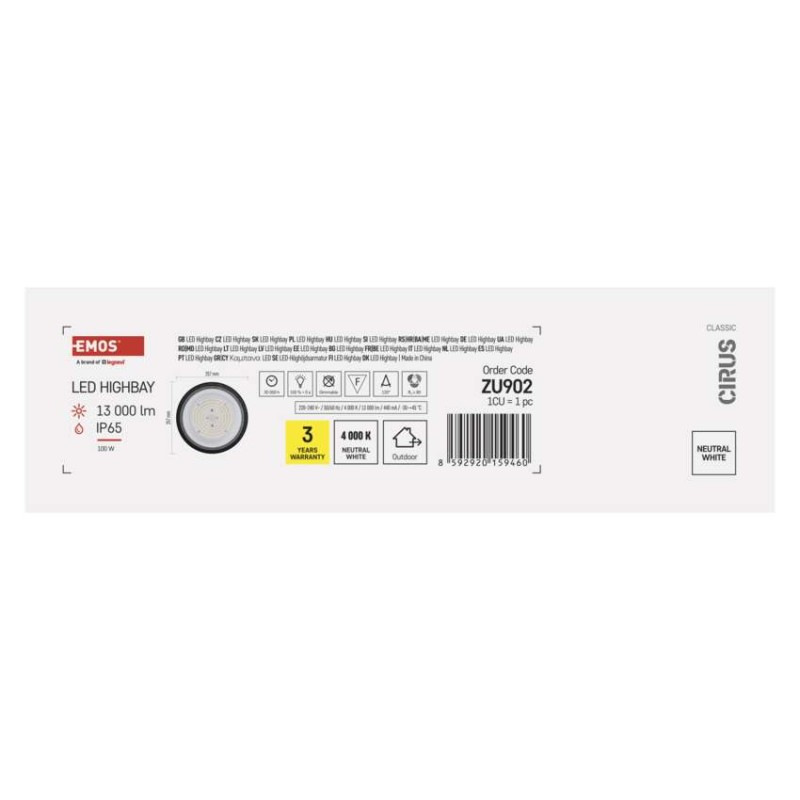 LED priemyselné závesné svietidlo HIGHBAY CIRUS 100W 7