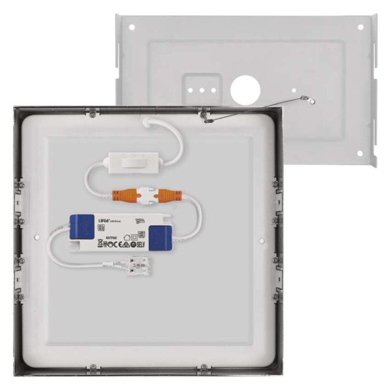 LED prisadené svietidlo, štvorec, strieborné, 21W, CCT 12