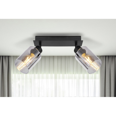 Nástenné svietidlo, kov čierny, dymové sklo, DxŠxV: 280x90x215mm, bez žiaroviek 2x E27, max. 15W 230 13