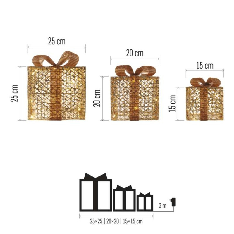 LED darčeky, 3 veľkosti, vnútorné, teplá biela 2