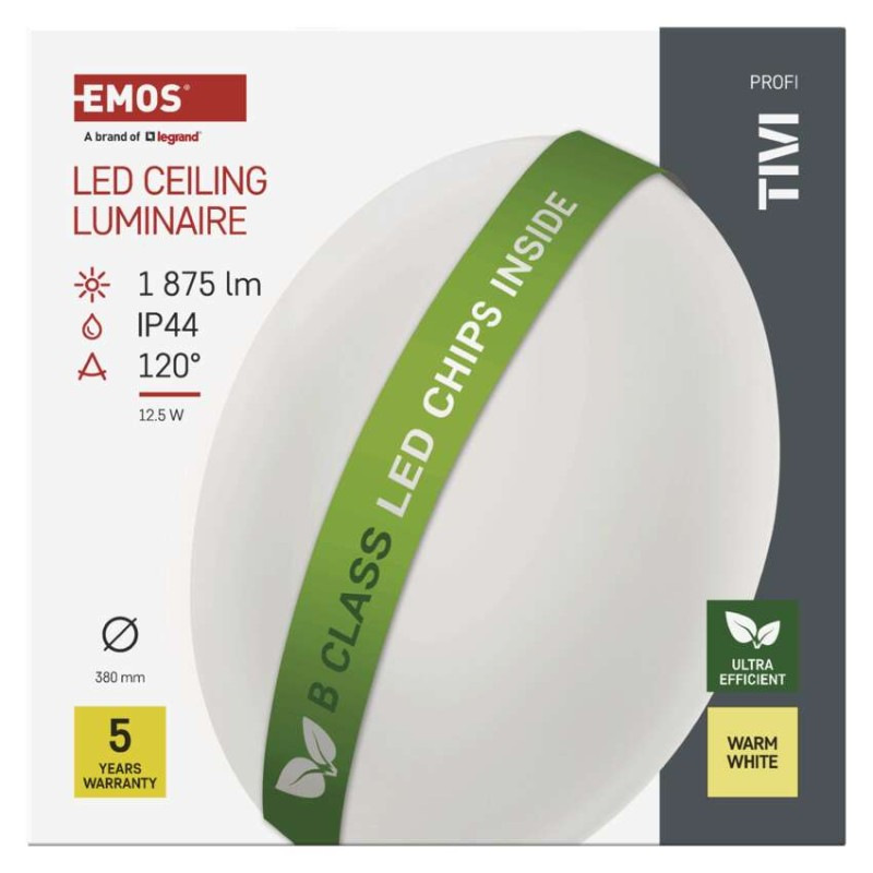 LED stropné svietidlo TIVI, B CLASS, okrúhle biele 12,5W, IP44, Teplá biela 9