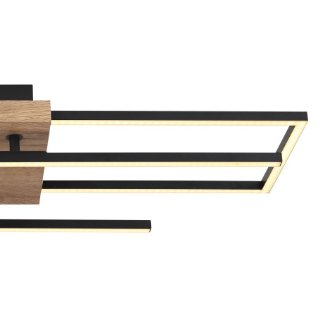 Stropné svietidlo, kov čierny, MDF vzhľad dreva, plast opál, otočné, DxŠxV:800x610x115mm, vrátane LE 5