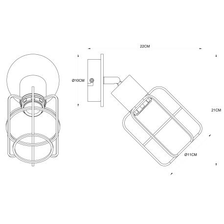 Nástenné svietidlo, kov čierny, drevo hnedé, ŠxV:110x210, H:220, bez žiarovky 1xE27, max. 40W 230V 18