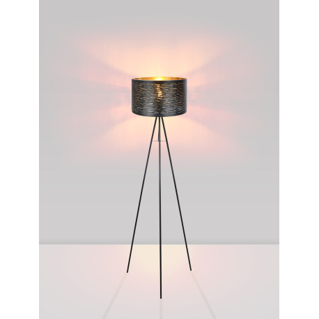 Stojanové svietidlo, kov čierny, plast čierny a zlatý, priemer tienidla: 38 cm, kábel 1,8 m, vypínač 2