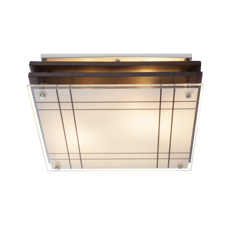 Stropné svietidlo, drevo tmavohnedé, satinované sklo, DxŠxV: 310x310x80, bez žiaroviek 2xE27, max. 6 9