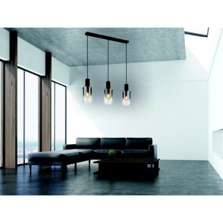 Závesné svietidlo, kov čierny, sklo dymové, priehľadné, kábel PVC čierny, možnosť skrátenia výšky, D 9