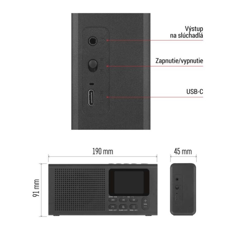 Prenosné rádio s Bluetooth P-600B, DAB / DAB+ / FM, čierne 5