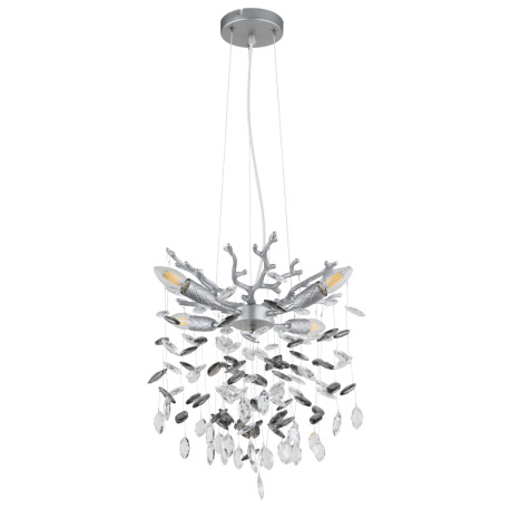 Závesné svietidlo, kov strieborný matný, sklenené krištále dymové, číre, výškovo nastaviteľné, flexo 10