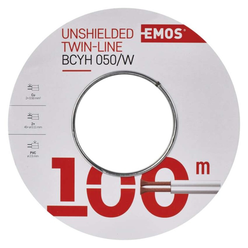 Dvojlinka netienená 2×0,50mm biela, 100m 2