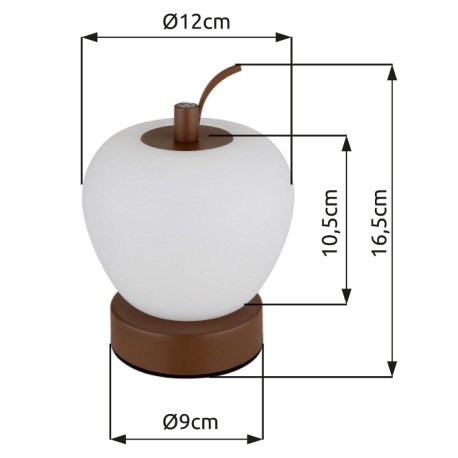 Nabíjateľná stolová lampa, hnedý matný kov, plast biely, čierny PVC kábel, dotykové zapnutie/vypnuti 20