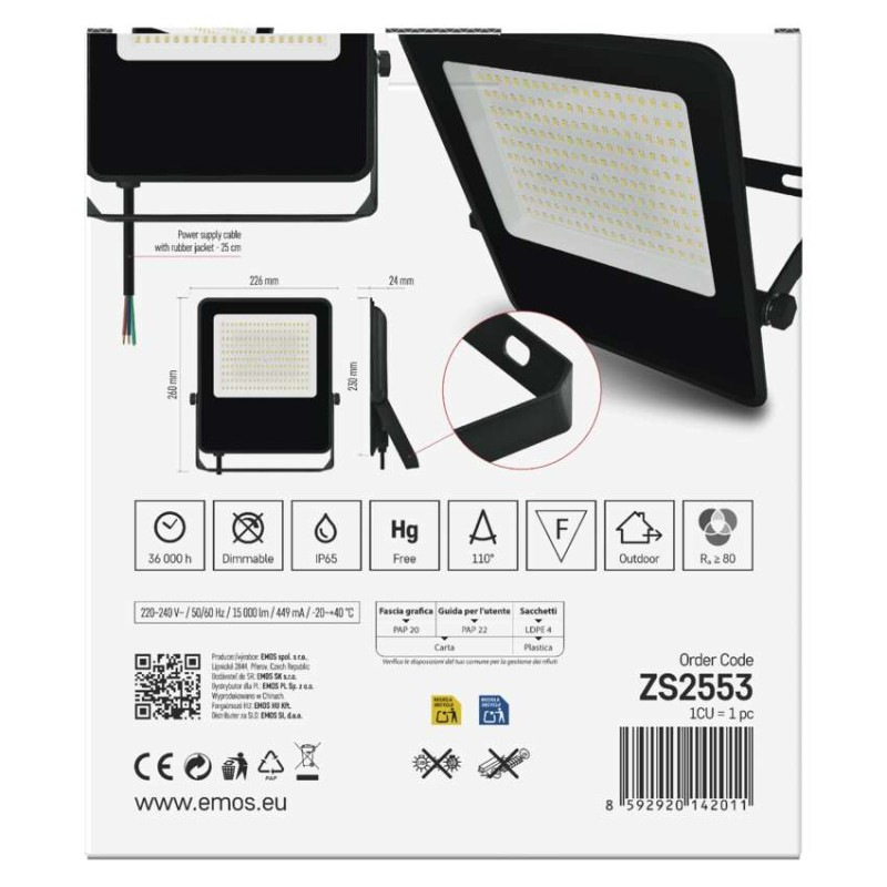 LED reflektor VISIO čierny, 100 W neutrálna biela 13