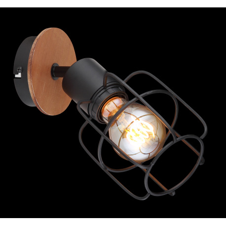Nástenné svietidlo, kov čierny, drevo hnedé, ŠxV:110x210, H:220, bez žiarovky 1xE27, max. 40W 230V 2