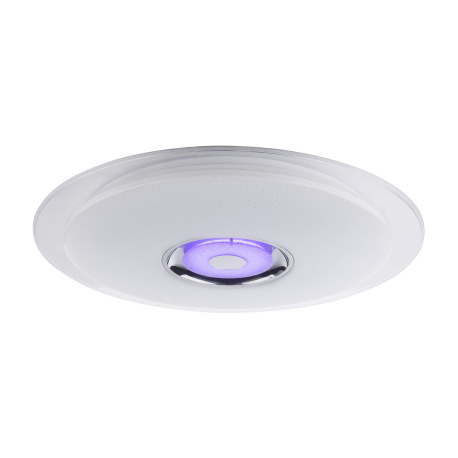 Stropné svietidlo, kov biely, chróm, akryl biely, K5 krištáľ, trblietavý efekt, reproduktor, ovládan 9