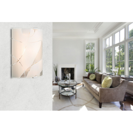 Nástenné svietidlo, kov biely, chróm, satinované sklo, ozdobné linky, DxŠ: 220x225, H: 65, bez žiaro 2