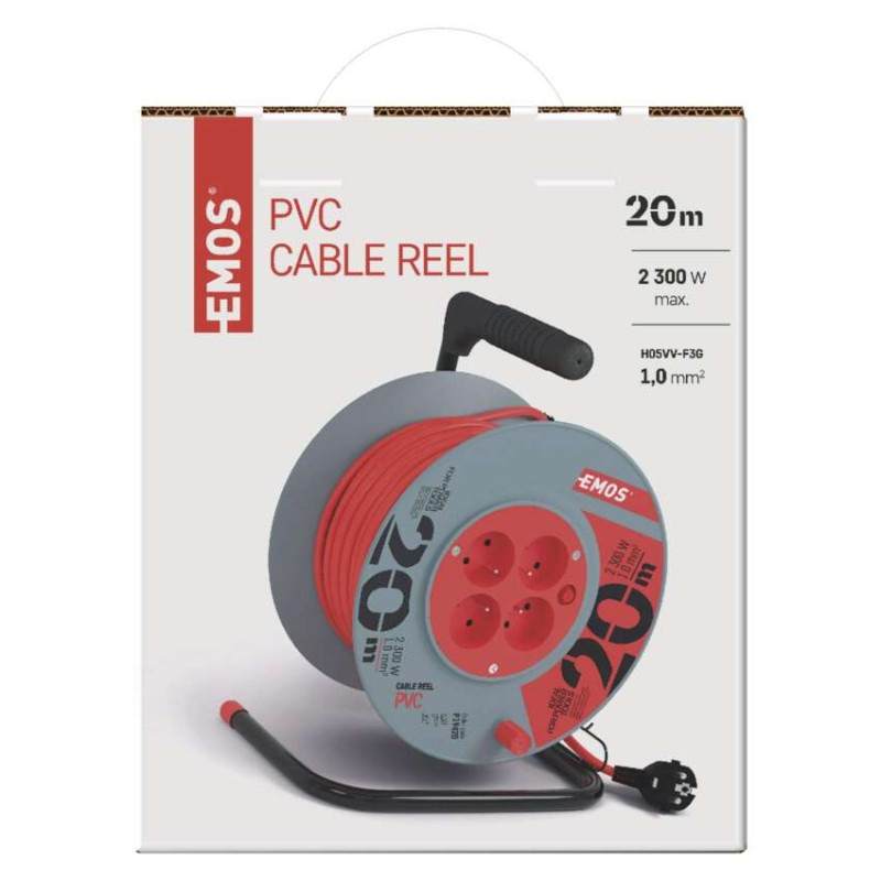 Predlžovací kábel na bubne 20 m / 4 zásuvky / červený / PVC / 230 V / 1 mm2 12