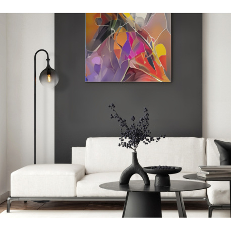 Stojanové svietidlo, kov čierny matný, sklenená guľa dymovej farby, kábel PVC čierny, vyínač na kábl 1