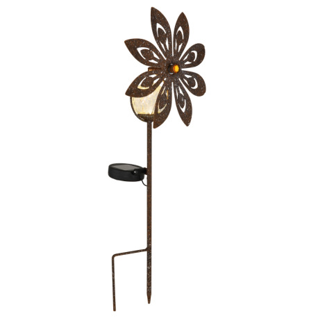 Solárne svietidlo, kov imitácia hrdze, číra sklenená guľa, žlté sklenené kryštály, posuvný spínač, b